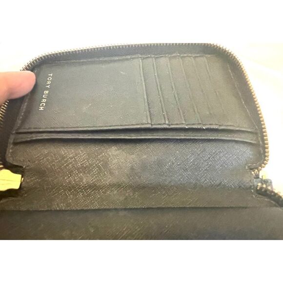 TORY BURCH Emerson Wristlet Pouch Zip Wallet Black Saffiano Leather Gold Logo - Picture 6 of 7